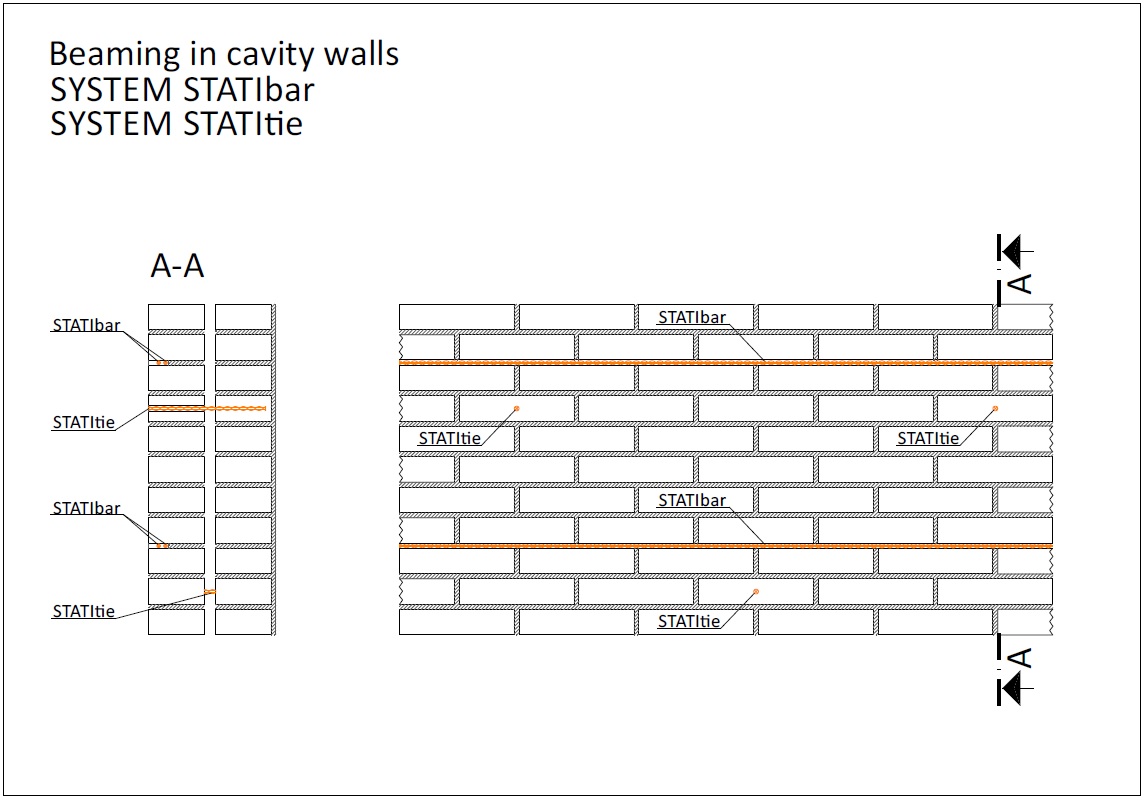 Stati-Bar Вузол 2-1 (стіни з цегли). Армування цегляної кладки по фасаду. Підсилення, зміцнення, ремонт цегляних стін